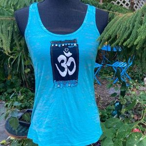 I Love Yoga Om symbol turquoise tank top